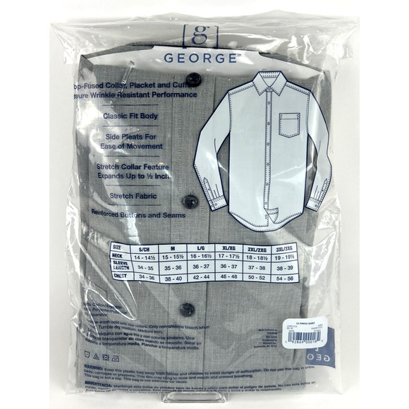 George Mens Gray Long Sleeve Stretch Collar Classic Fit Shirt 3XL & 38-39 NEW! - Picture 6 of 6